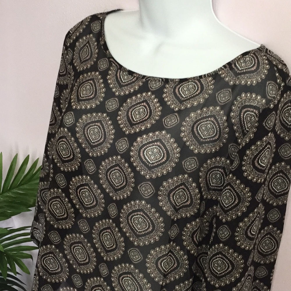 LOFT Outlet Sheer 3/4Sleeve Medallion Print Blouse